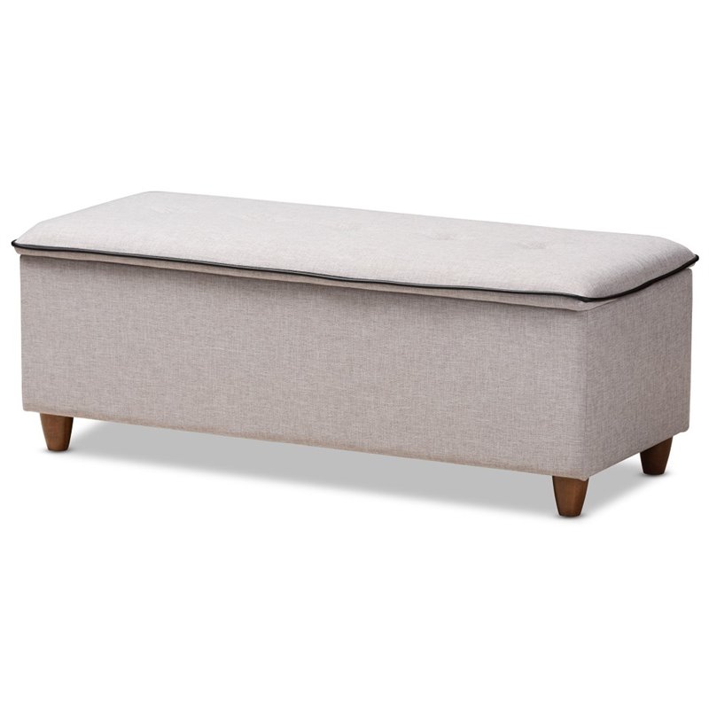 Baxton Studio Marlisa Upholstered Ottoman in Walnut and Greyish Beige