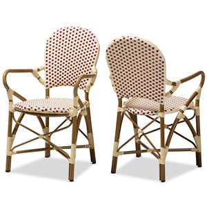 baxton studio seva dining side chair in beige and red (set of 2)