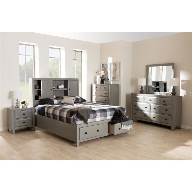 Baxton Studio Rosana 6 Piece Queen Storage Bedroom Set in Grey | Cymax