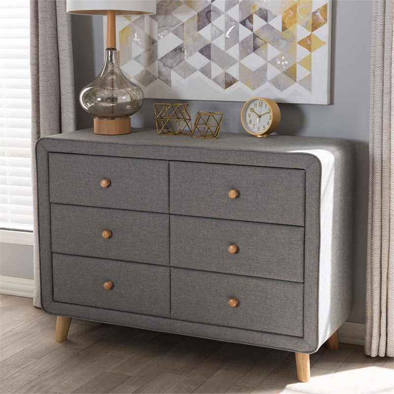 Jonesy 2 Piece Modern Fabric Upholstered Dresser And Nightstand Set In Gray 1899611 Pkg