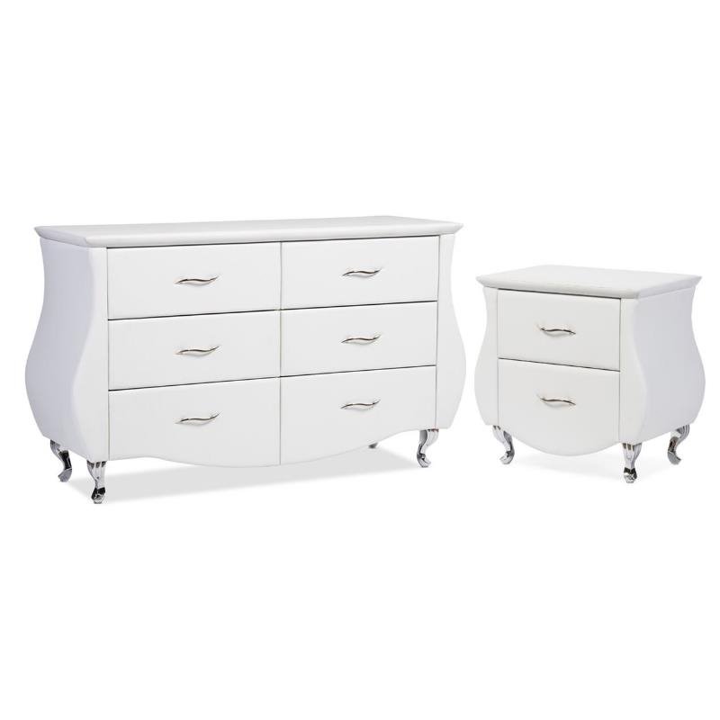 Enzo 2 Piece Faux Leather Double Dresser And Nightstand Set In
