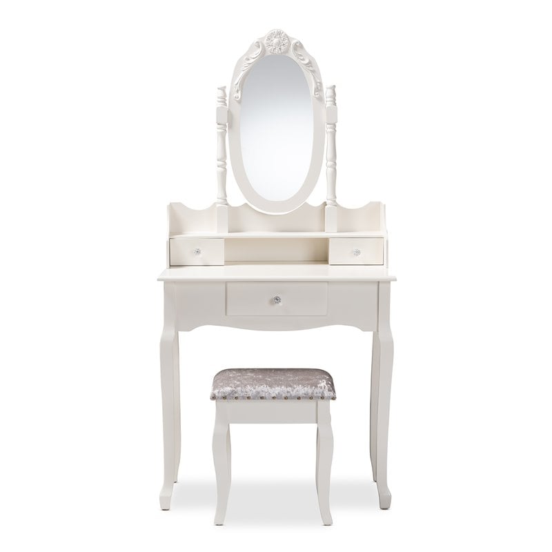 Baxton Studio Veronique White Finished Wood 2-Piece Vanity Table