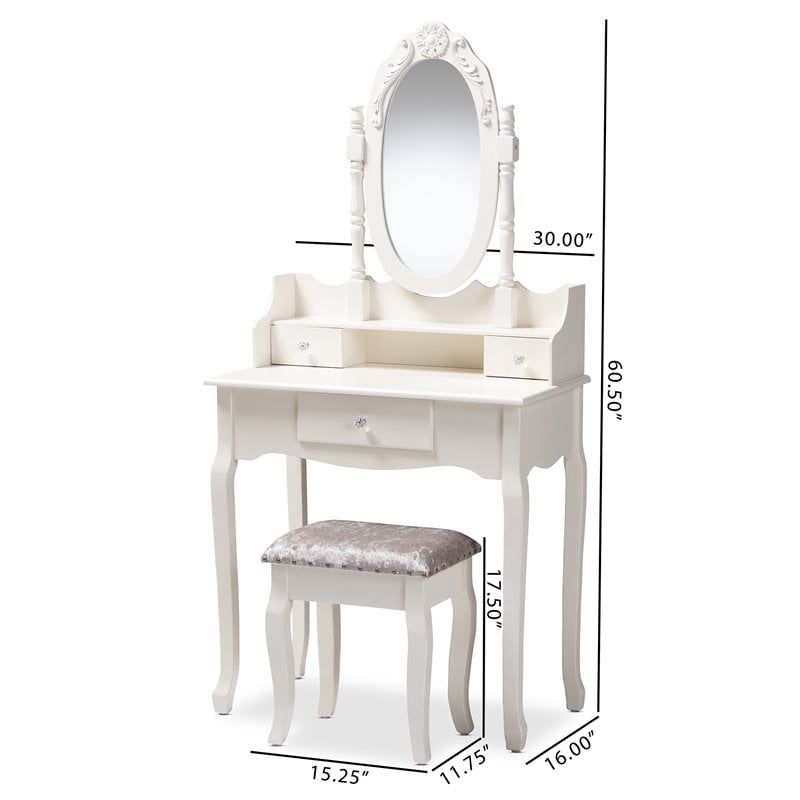 Baxton Studio Veronique White Finished Wood 2-Piece Vanity Table