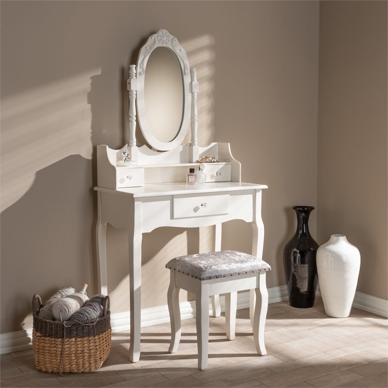 Baxton Studio Veronique White Finished Wood 2-Piece Vanity Table
