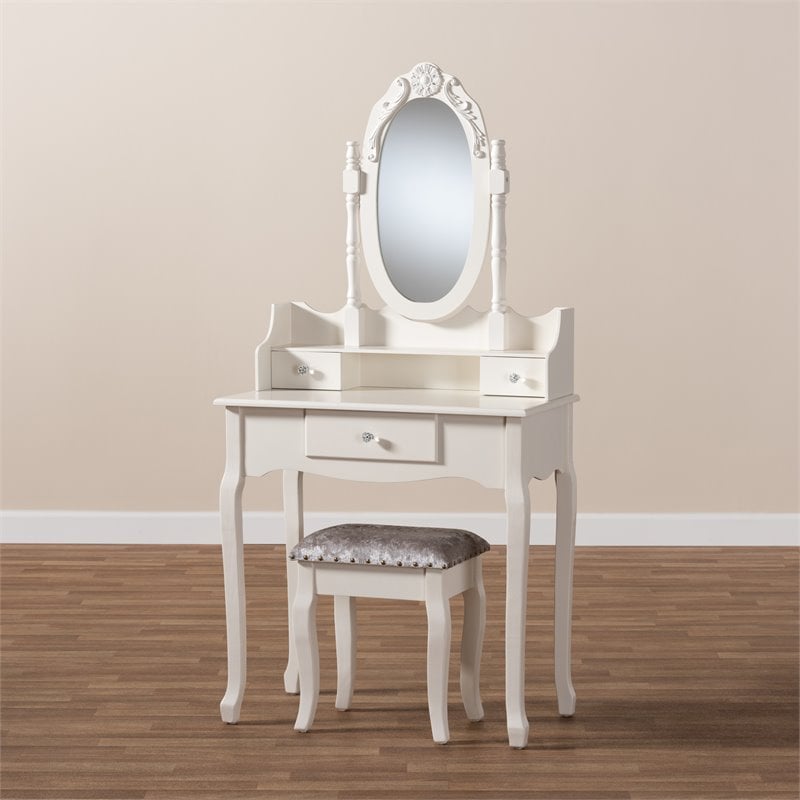 Baxton Studio Veronique White Finished Wood 2-Piece Vanity Table