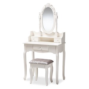 baxton studio veronique white finished wood 2-piece vanity table