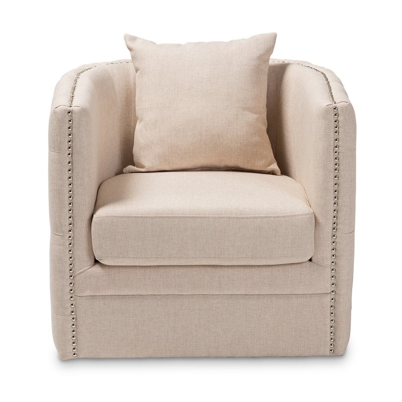 Baxton Studio Micah Beige Fabric Upholstered Tufted Swivel Chair