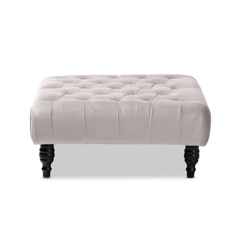 Baxton Studio Keswick Grey Velvet Upholstered Button Tufted Ottoman