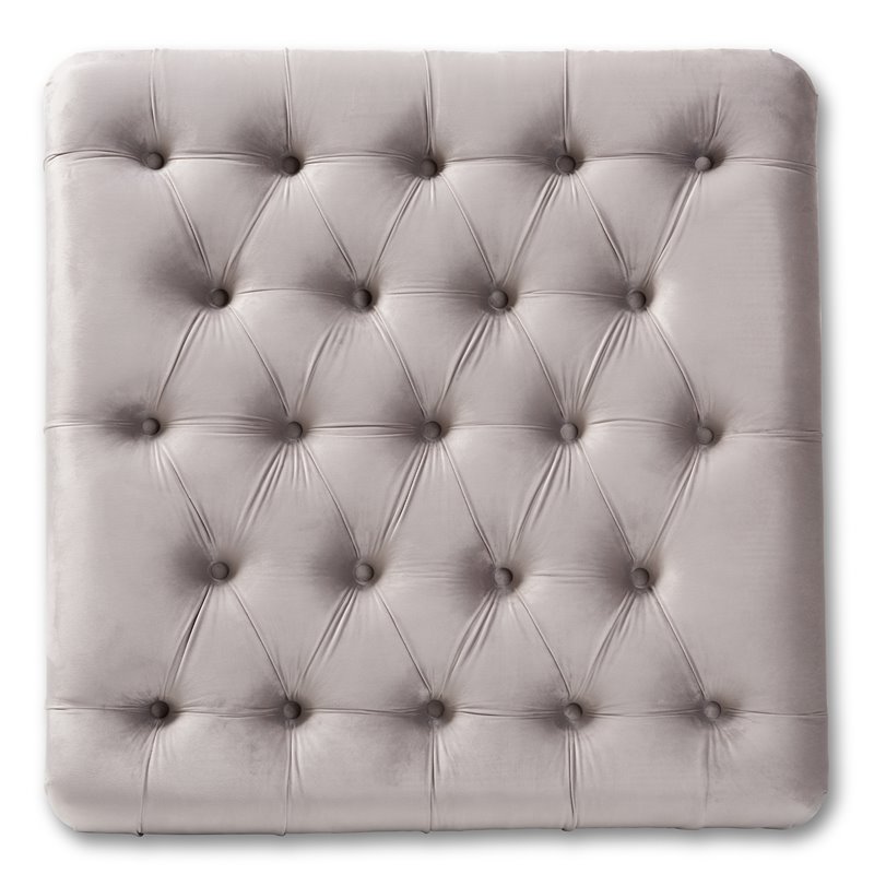 Baxton Studio Keswick Grey Velvet Upholstered Button Tufted Ottoman