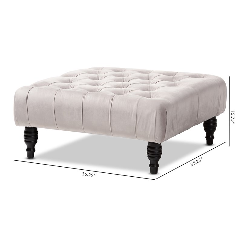 Baxton Studio Keswick Grey Velvet Upholstered Button Tufted Ottoman