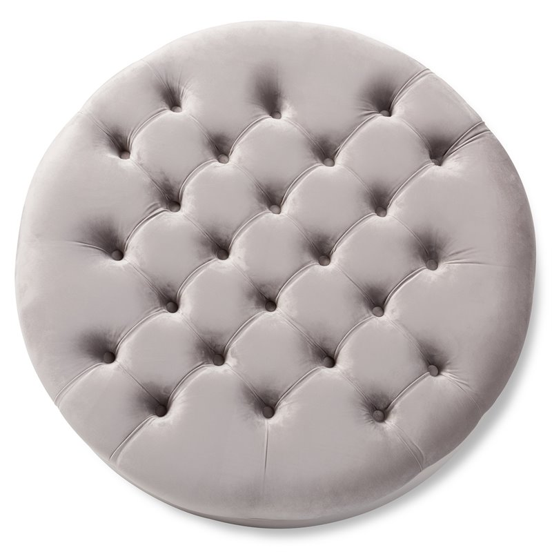 Baxton Studio Palfreyl Grey Velvet Upholstered Button Tufted Ottoman