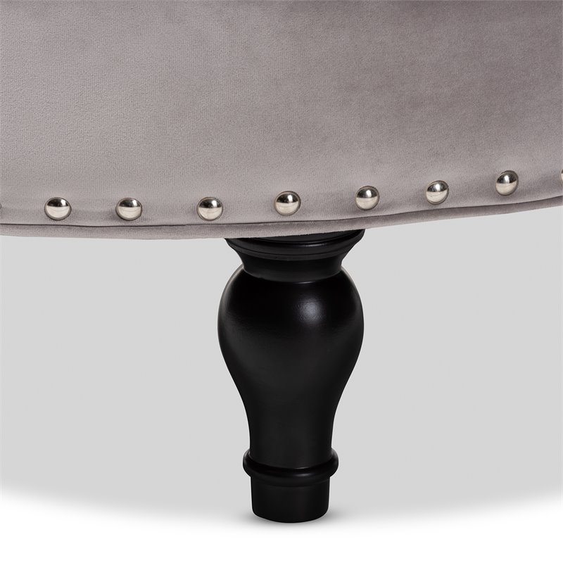 Baxton Studio Palfreyl Grey Velvet Upholstered Button Tufted Ottoman