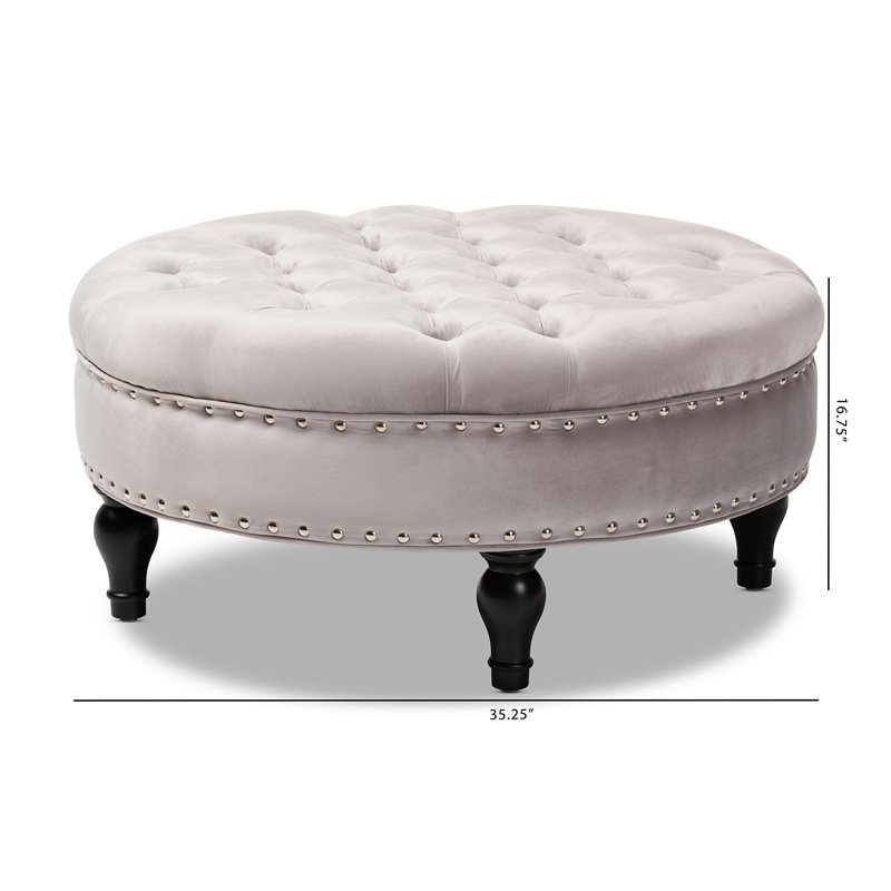 Baxton Studio Palfreyl Grey Velvet Upholstered Button Tufted Ottoman