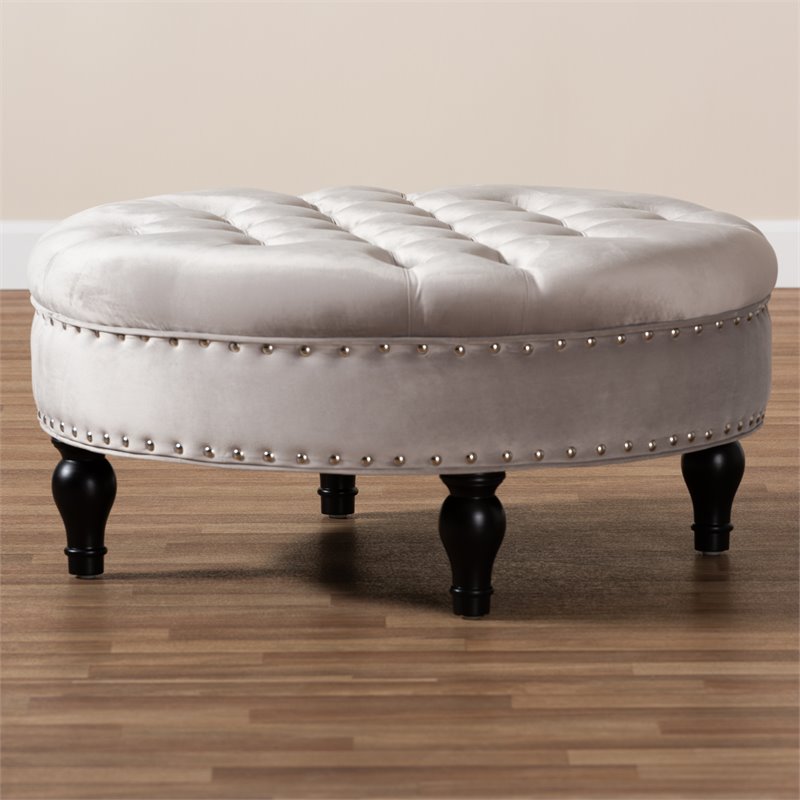 Baxton Studio Palfreyl Grey Velvet Upholstered Button Tufted Ottoman
