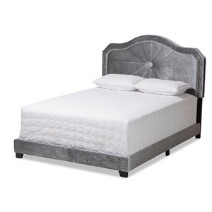 baxton studio embla grey velvet fabric upholstered full size bed