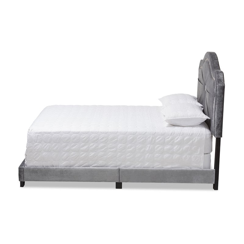 Baxton Studio Embla Grey Velvet Fabric Upholstered Queen Size Bed