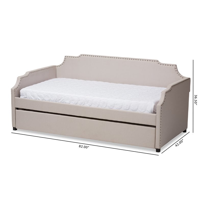 Baxton Studio Ally Beige Upholstered Twin Size Daybed with Trundle Bed