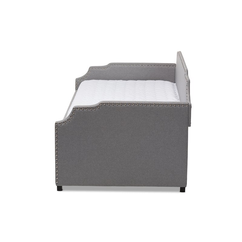 Baxton Studio Grey Upholstered Twin Size Sofa Daybed with Trundle Bed