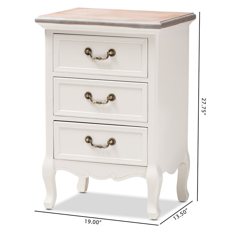 Baxton Studio Capucine Two Tone Oak and White Wood 3-Drawer End Table