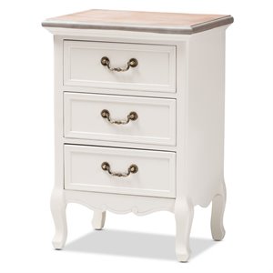 baxton studio capucine two tone oak and white wood 3-drawer end table