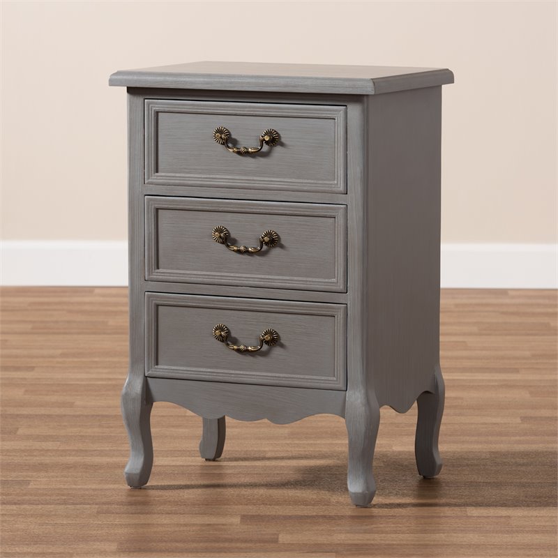 Baxton Studio Capucine Grey Finished Wood 3-Drawer End Table