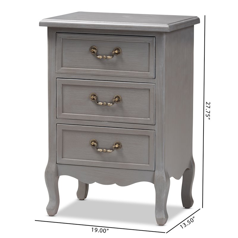 Baxton Studio Capucine Grey Finished Wood 3-Drawer End Table