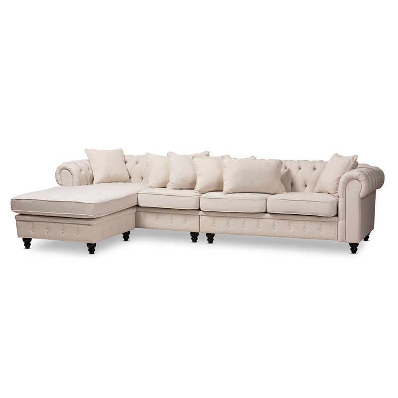 Baxton Studio Luisa Beige Upholstered Chesterfield Sectional Sofa