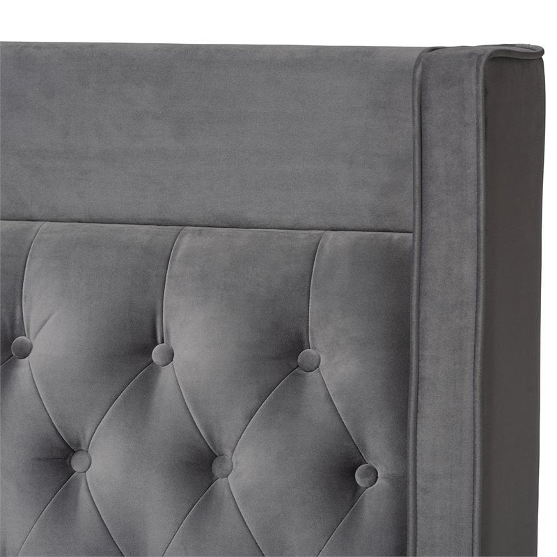 Baxton Studio Valery Tufted Velvet Fabric Platform Queen Bed in Dark Gray