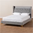 Baxton Studio Valery Tufted Velvet Fabric Platform Queen Bed in Dark Gray