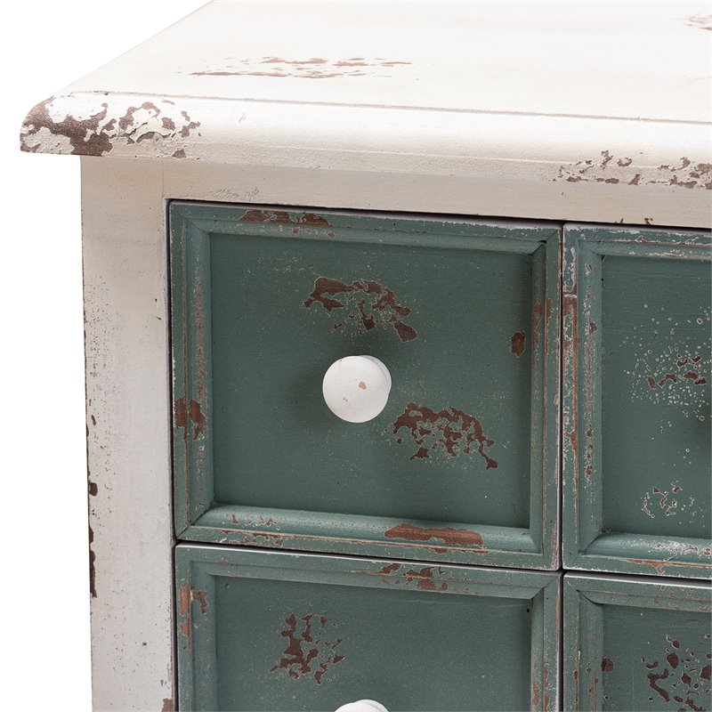 Baxton Studio Angeline Farmhouse 5-Drawer Wood End Table in White and Teal