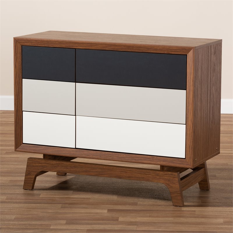 Baxton Studio Svante Mid-Century 6-Drawer Wood Chest in Brown and Multi
