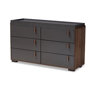 baxton studio rikke two-tone 6-drawer wood dresser in gray and walnut