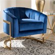 Baxton Studio Tomasso Velvet Upholstered Gold Metal Finish Accent Chair in Blue