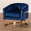 Baxton Studio Tomasso Velvet Upholstered Gold Metal Finish Accent Chair in Blue