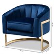 Baxton Studio Tomasso Velvet Upholstered Gold Metal Finish Accent Chair in Blue