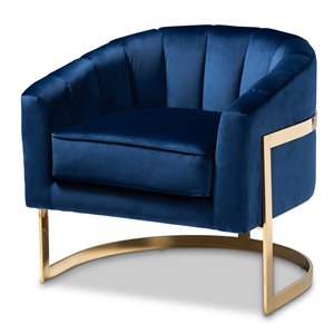 Baxton Studio Tomasso Velvet Upholstered Gold Metal Finish Accent Chair in Blue