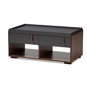 baxton studio rikke 2-drawer wood coffee table in gray and walnut