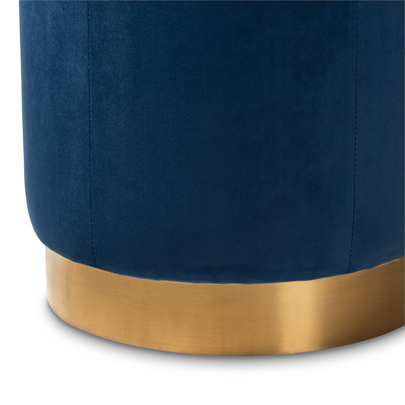 Baxton Studio Alonza Modern Upholstered Velvet Ottoman in Navy Blue and Gold