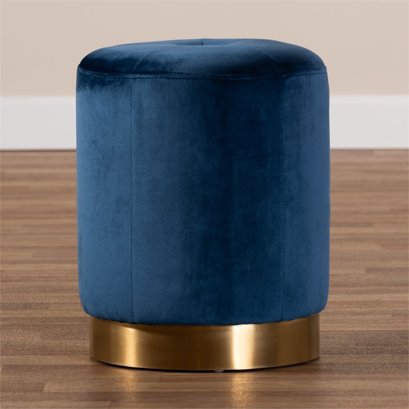 Baxton Studio Alonza Modern Upholstered Velvet Ottoman in Navy Blue and Gold