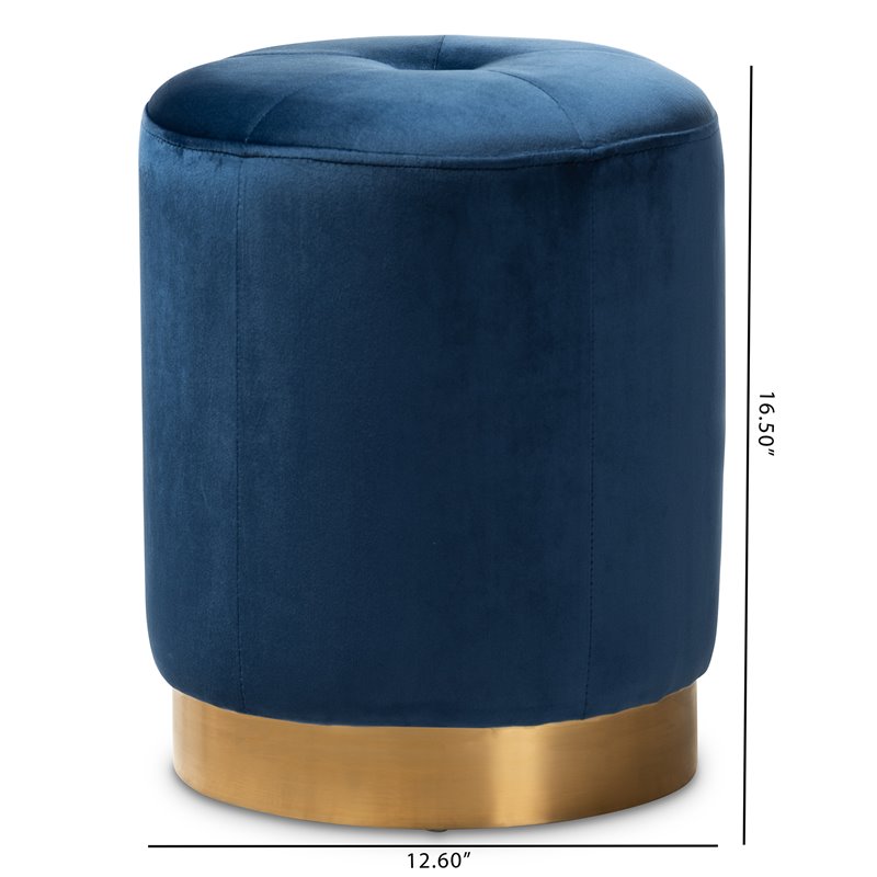 Baxton Studio Alonza Modern Upholstered Velvet Ottoman in Navy Blue and Gold