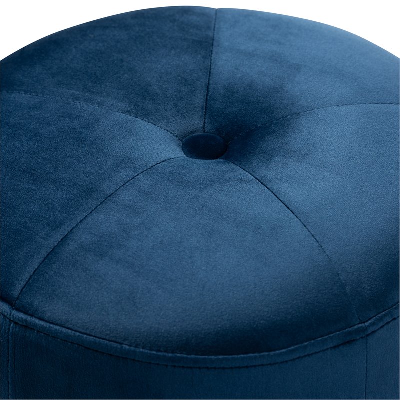Baxton Studio Alonza Modern Upholstered Velvet Ottoman in Navy Blue and Gold