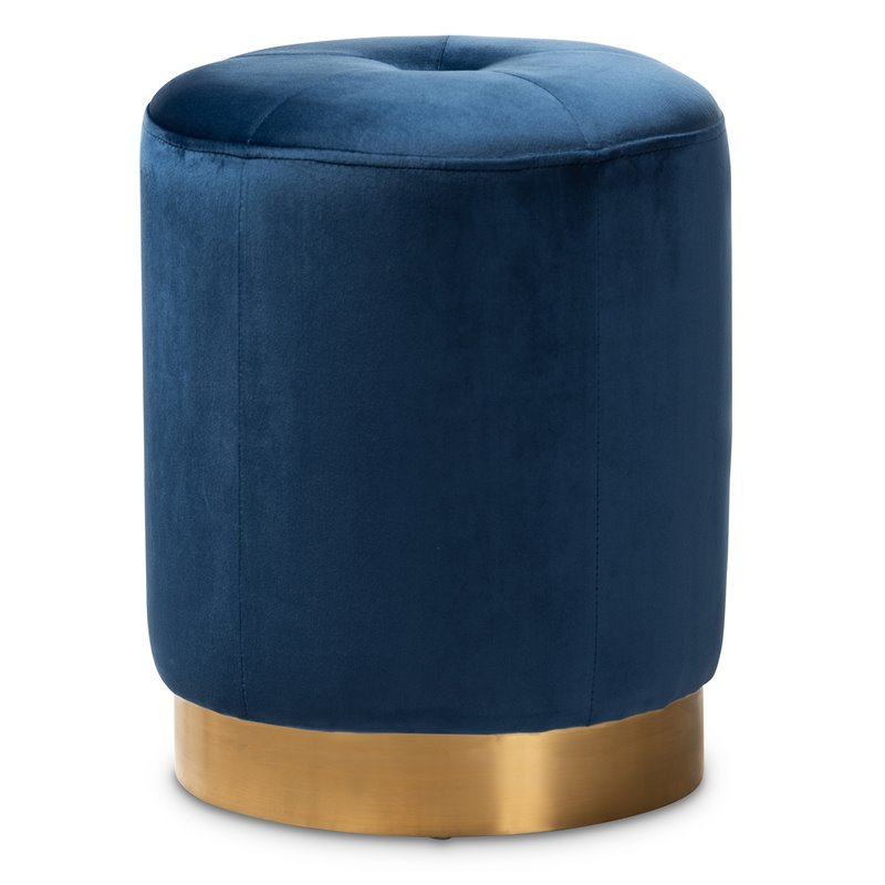 Baxton Studio Alonza Modern Upholstered Velvet Ottoman in Navy Blue and Gold