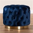 Baxton Studio Valeria Modern Tufted Velvet Ottoman in Navy Blue and Gold