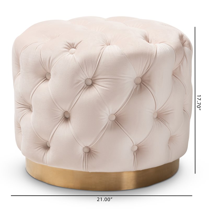 Baxton Studio Valeria Modern Tufted Velvet Ottoman in Light Beige and Gold