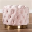 Baxton Studio Valeria Modern Tufted Velvet Ottoman in Light Pink and Gold