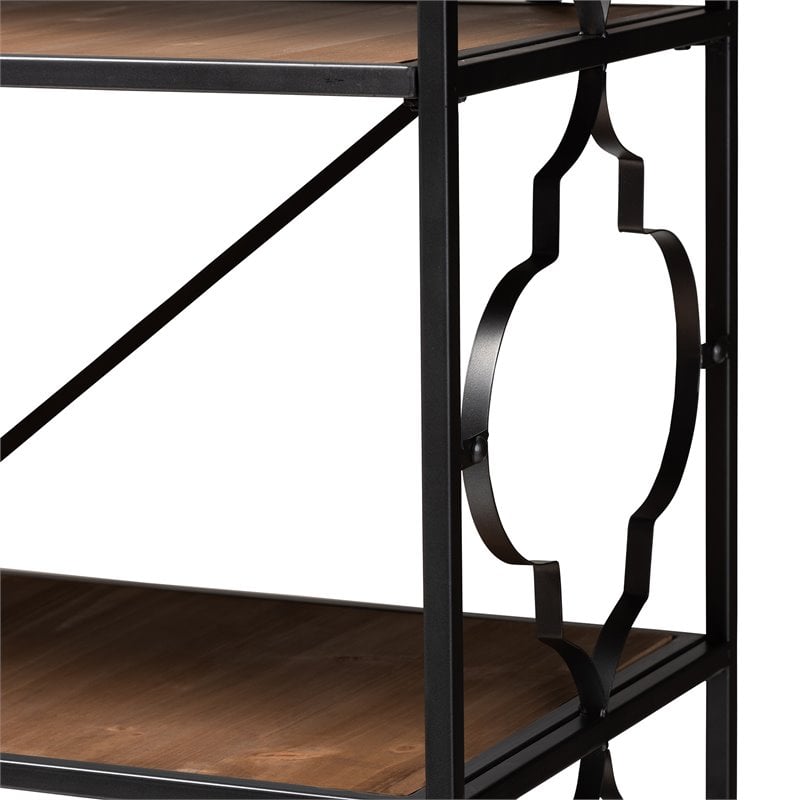 Baxton Studio Mirna Black Iron Metal and Oak Wood 5-Shelf Bookcase