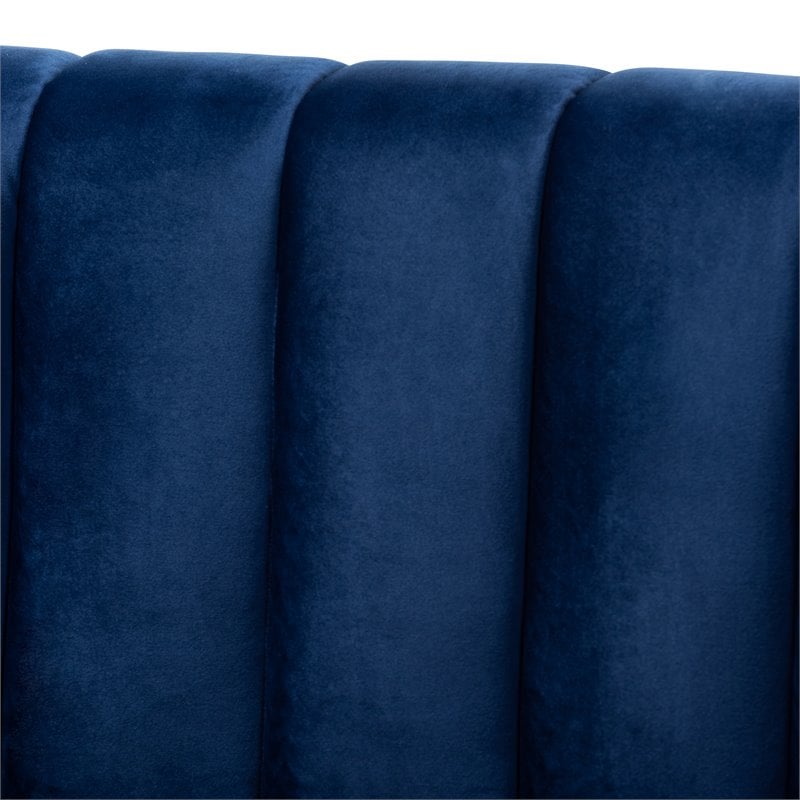 Baxton Studio Milena Upholstered Velvet and Wood Sofa in Royal Blue and Gold
