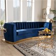 Baxton Studio Milena Upholstered Velvet and Wood Sofa in Royal Blue and Gold