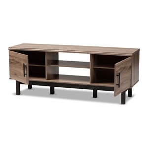 baxton studio arend two-tone 2-door wood tv stand in oak and black