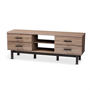 baxton studio arend two-tone 4-drawer wood tv stand in oak and black